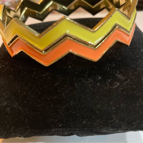 Gold Tone Metal and Enamel Chevron Bangles. Yellow and Orange. - Picture 3 of 9